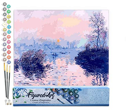 Figured'Art Peinture par Numéro Adulte Claude Monet Soleil couchant sur la seine à lavacourt - Activité Manuelle Kit de Loisir Créatif DIY Numéro d'Art Complet - 40x50cm sans châssis en bois