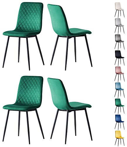 mcc direct Set of 4 Designer Velvet Fabric Dining Chairs Metal Legs Lexi Chairs (Green)