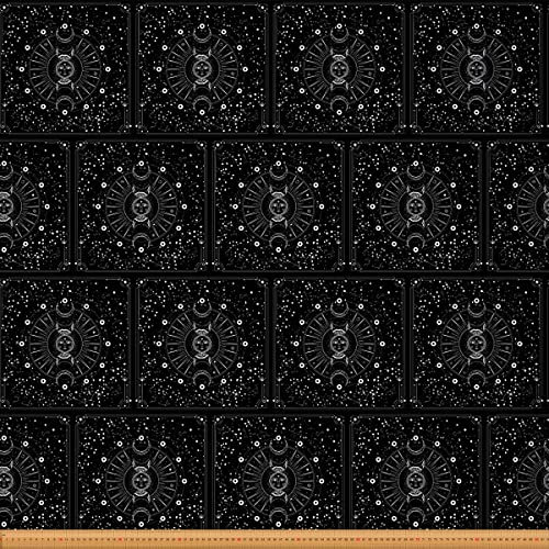 Loussiesd Boho Sonne Mond Polsterstoff für Stühle Bohemian Weltraum Galaxis Draussen Stoff von The Yard Universum Astrology Dekostoff für Polster und Heimwerkerprojekte Schwarz Weiß 92x150cm