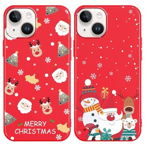 Yoedge 2 Stück Hülle für Apple iPhone 14 / iPhone 13 6,1, Rot Weich TPU Silikon Weihnachten Handyhülle mit Elch Muster Motiv, TPU Stoßfeste Soft Slim Case Cover für iPhone14, Weihnachtsmann