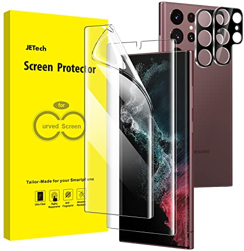 JETech Protector de Pantalla para Samsung Galaxy S22 Ultra 5G 6,8 Pulgadas y Protector Lente Cámara, Película de TPU Flexible, Compatible Huellas Dactilares ID, 2 Paquetes Cada Uno