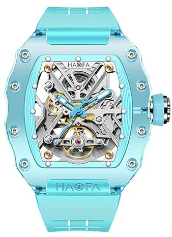 Haofa Kristall Automatische Mechanische Uhr für Herren Luxus Farbige Hohluhr Wasserdicht Leuchtend Selbstaufzug Herrenuhr 72 Gangreserve 2203