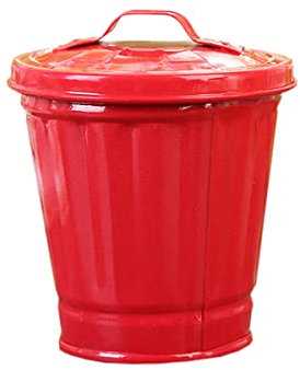 Verve Jelly Mini Metal Wastebasket, Desktop Paper Bin, Trash Can Bucket Decorative Garbage Waste Basket with Lid Portable Table Waste Bin for Bedroom Bathroom, Red, 3.5 * 3.5 * 3.7in