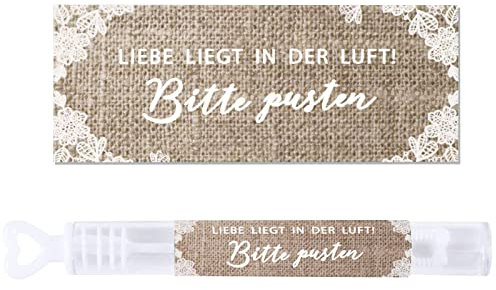 50 Stück Vintage Hochzeitsaufkleber für Seifenblasen - Liebe liegt in der Luft! - PVC Flaschenetiketten im rustikalen Stil für Hochzeit Seifenblasen Hochzeitsgastegeschenk usw.