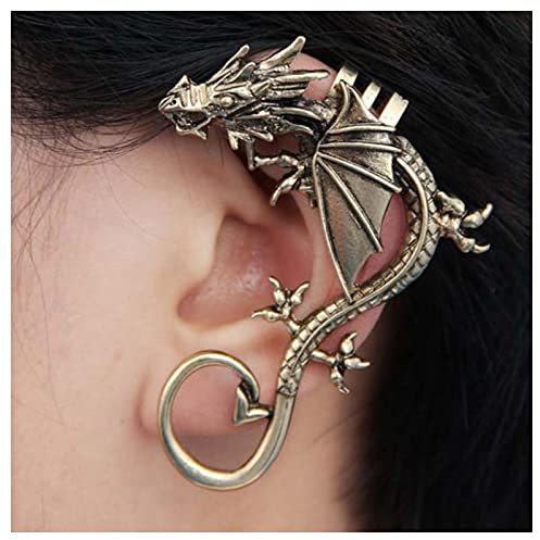 Dervivea Punk Fliegender Drache Ohrhänger - Gold Drachen Ohrclip - Ohrringe aus Legiertem Stahl - Gothic Übertrieben - Ohne Piercing - Schmuck