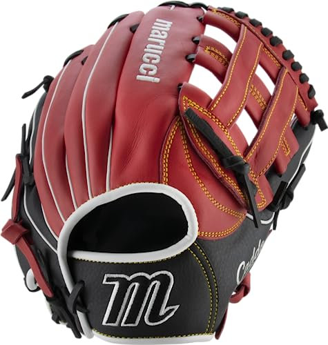 Marucci Jungen Caddo Serie V2 Baseballhandschuh, Rot/Schwarz, 12