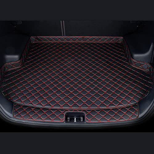 Kofferraummatte für BMW i4 G26 2021+, Kofferraummatte aus Leder, Kofferraumwanne Autoschutzinnenraum Hohe Seite,Black red