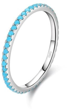 Bellitia Jewelry Eternity Ring Damen Ewigkeitsringe Schmal Sterling Silber 925 Türkis 1.4mm Verlobungsringe Eheringe Trauringe Stapelbare Ringe