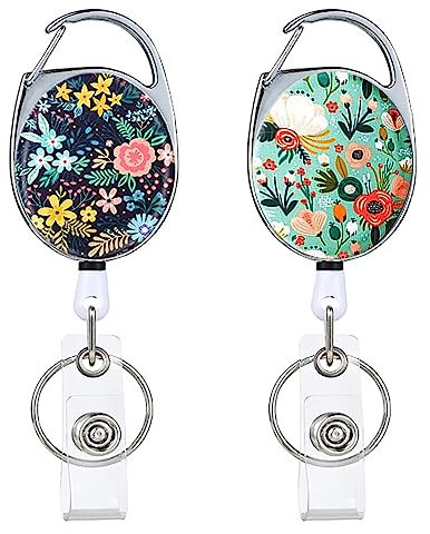 Silars Porte Badge Enrouleur avec Mousqueton, 2 pièces Fleur Porte Clef Enrouleur Porte Clé Yoyo avec Mousqueton, Porte Badge avec Cordon Rétractable pour Sert à Fixer Les Clés Et Les Cartes d'accès