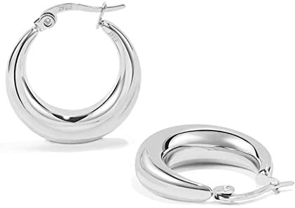 LOUMILEO Sterling Silver Hoops Earrings Thick Lightweight Hypoallergenic | Chunky Thick Hoops for Women,925 Sterling Silver Hypoallergenic,Available in 20-30mm,Lightweight All-Day Comfort,Great Gift