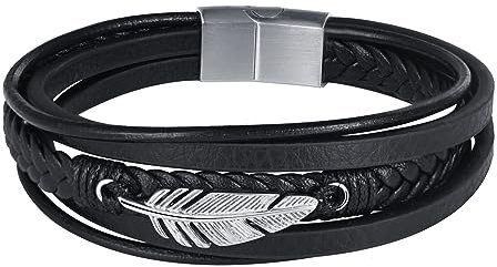 Feilok Feder Engelsflügel Armband für Herren Leder Armband Geflochtenes Armband Armreif mit Magnetverschluss