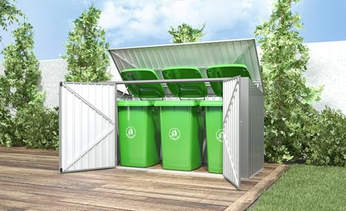 InTheMarket - Rangement pour poubelles à roulettes en Bois - Triple Portes à Ouverture individuelle et sur Le Dessus avec Serrure séparée - Poubelle Non Incluse (Triple Porte, Gris)