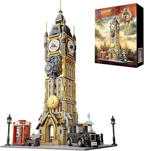 barweer Klemmbausteine Steampunk Clock Tower Park Architecture,Modular Building für Erwachsene Idea Home Büro-Deko Sammeln Geschenk Sammlerstücke,Pantasy 85008 (2460 Stücke)