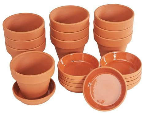 VBS Pot de fleurs TERRAKOTTA avec dessous-de-verre 10 paires de pots en terre cuite de haute qualité durables avec trou au fond Pot de plantes Pots en terre succulentes Pots de culture DIY Ø 6 cm