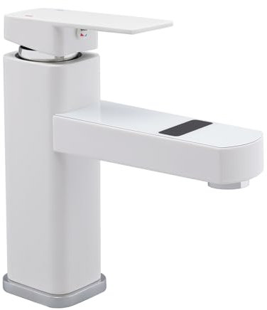Wasserhahn Bad - LED Digitaler Waschtischarmatur Wasserhahn Bad Waschbecken Mischbatterie Einhebel - G1/2 Schnittstelle Waschbecken Armaturen (Weiß)