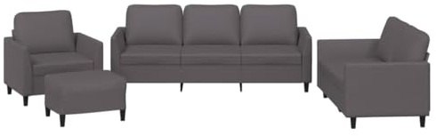 vidaXL 4-TLG. Sofagarnitur mit Kissen Grau Kunstleder