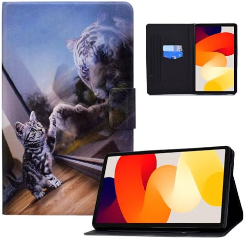 Auslbin Custodia Per Xiaomi Redmi Pad SE 11 2023 Cover Protettiva per Tablet - Copertina in Pelle PU con Funzione Sveglia/Sonno Auto,Gatto e Tigre