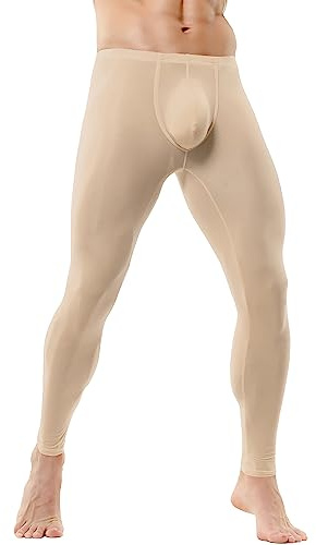Mens Compression Long Pants Activewear Leggings Sim Fit Fitness Leggings Bottoms Pants Beige