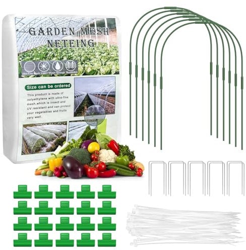 Filet Anti Insectes, 3*10M Filet Protection Jardin Végétal Maille Fine Légumes Maille Filet de Protection Anti Oiseaux avec Tige de Support*6, Collier de Serrage*40, Clip*20 et Piquet de Fixation*10