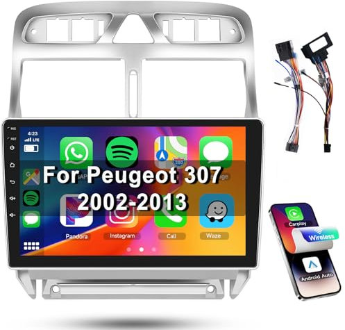 【2+64GB】 Hodozzy Carplay Android Auto Android Radio Coche para Peugeot 307 2002-2013 Radio Bluetooth 2 DIN con Autoradio 9 Pulgadas Touchcreen GPS/WiFi/FM/RDS/HiFi/USB