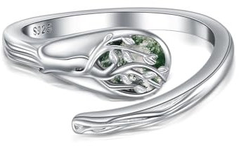 POPLYKE Moos Achat Baum des Lebens L?ffel Ring Vintage Sterling Silber Daumen Ringe Boho Einstellbare Offene Ring Erkl?rung Schmuck Geschenke für Frauen