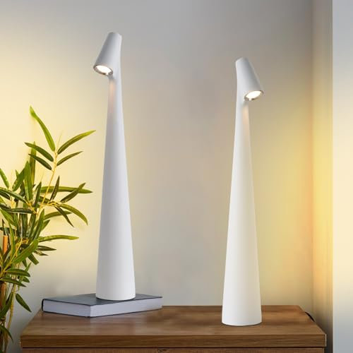 Hebangya Set of 2 Cordless LED Table Lamps 3 Levels Brightness Battery Operated Rechargeable Portable Touch Lamp for Restaurant/Bedroom/Bedside/Bar/Outdoor/Party(White)