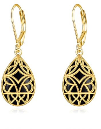 YAFEINI Schwarzer Onyx Ohrringe 925 Sterling Silber Gold Tropfen Schmuck Geschenk für Damen
