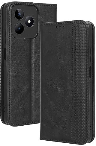 COMAKU Étui à Rabat et Folio pour Realme Note 50 de Noir