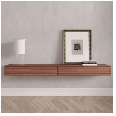TV-Schrank TV-Board Lowboard ﻿ 92,8 Zoll schwebender/bodenstehender TV-Ständer, Holz-Entertainment-Center for Fernseher, an der Wand montiertes TV-Konsolenregal, Medienmöbel Hängeschrank Wohnwand ( Si