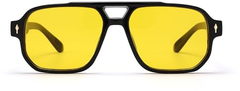 Pro Acme Classic Square Frame Sonnenbrille, Double Bridge 70s Vintage Sonnenbrille für Männer und Frauen(Gelb)