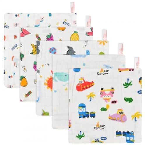Serviette Visage Bébé en Mousseline Gants de Toilette Lingette Bebe Lavable Langes Coton, 5PCS Essuie Main pour Bébés Change Carre Extra Douces pour Nouveauné Peau Sensible, Réutilisables&Lavable