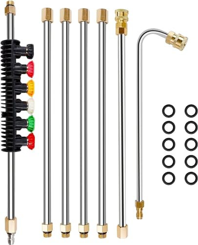 YUET Barra di Prolunga per Idropulitrice, Confezione da 7 Strumenti di Pulizia, Lancia di Ricambio per pistola ad Alta Pressione con 6 Punte per Ugello, Attacco Rapido da 1/4, 4000 PSI