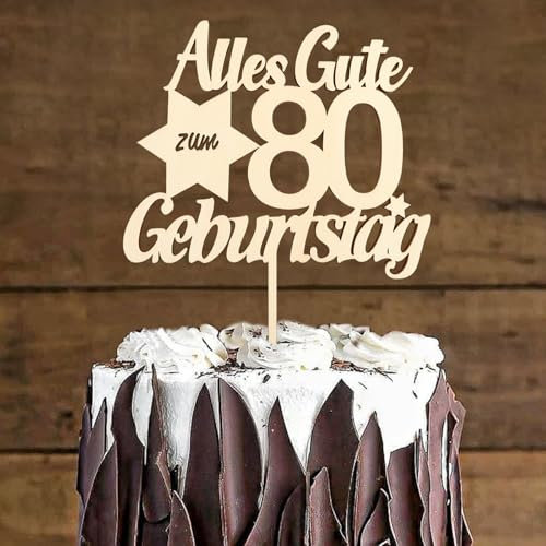 DazzJoy Holz Cake Topper 80 Geburtstag Deko,Tortendeko 80 Geburtstag Mann Frau,Alles Gute zum 80 Geburtstag Kuchen Deko,80. Geburtstag Torten Deko,Happy 80th Birthday Kuchen Topper 80er Geburtstag