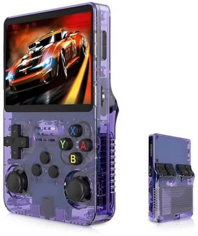 Elprico Console de Jeux,R36s Console de Jeu Portable, carte TF 64 Go, console de jeu portable rétro IPS 3,5 pouces avec batterie 3500 mAh (64G)
