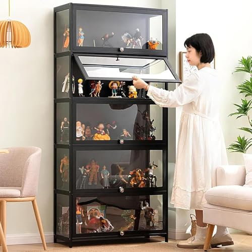 errtsdb 5 Couche Vitrine pour Objets de Collection, 80x33x172cm Armoire avec Vitrine, étagère et étagère D'exposition pour Collection De Figurines(Noir/Transparent sur Trois Côtés)