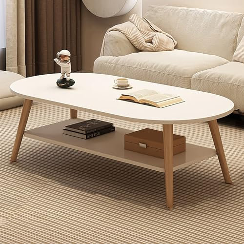 Moderner ovaler Couchtisch mit Stauraum, minimalistisches Design für Wohnzimmer, kleiner Raum, Schlafzimmerdekoration (warmweiß, 100 x 50 cm)