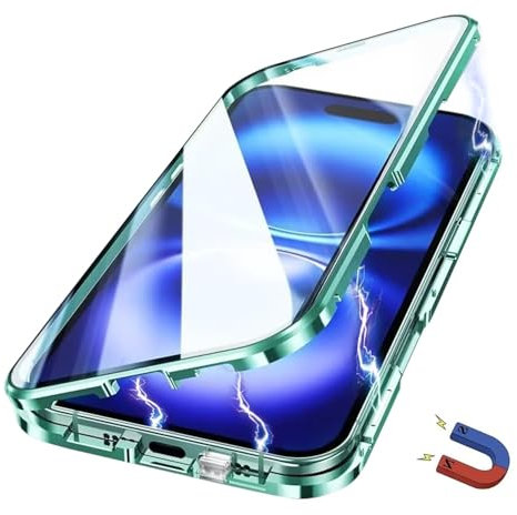 Yoursea Case for iPhone 13 Pro,Magnetic Adsorption Metal Bumper 360 Degree Full Body Protection Front and Back Tempering Glass Cover with Safty Lock for iPhone 13 Pro Green