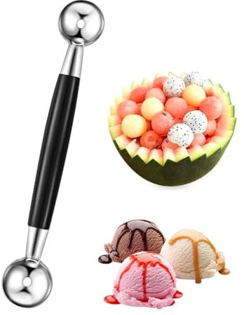 KGDUYC 1 pz Bifacciale Frutta Melone Sfera Paletta Acciaio Inossidabile 2 in 1 Anguria Gelato Melone Paletta,Scavino per palline melone,Inox