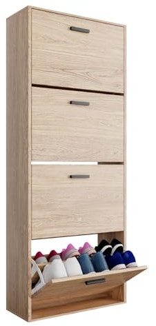 Casabel - Mueble zapatero de 24 pares - Estantería de gran capacidad para vestíbulo o pasillo - (ancho) 60 x (profundidad) 24 x (alto) 150 cm - Madera clara