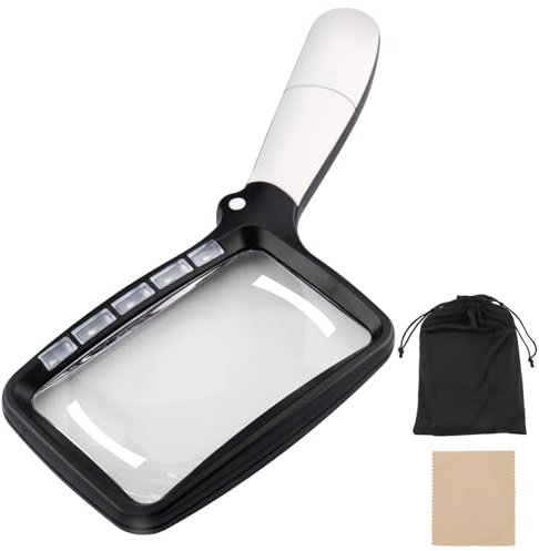 Foydream 3X Lupe mit Licht,Klappbar Lupenbrille mit 5 LED, Handlupe Leselupe 2 Modi für Senioren Uhrmacher Lesen Inspektion Handwerk Schmuck