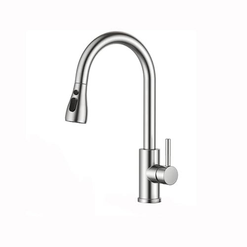 FORIOUS Wasserhahn Bad mit Ausziehbarer Brause, Edelstahl Waschtischarmatur Hoch mit 2 Strahlarten, 360° Drehbarer Einhebelmischer Mischbatterie für Waschbecken im Bad, RV wohnmobil Bar Laundry Vanity