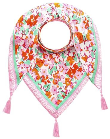 Zwillingsherz Dreieckstuch Damen, 220 x 130 cm, Bunt Gemustert mit Quasten, Strandpink Zebra (Mittelorange)