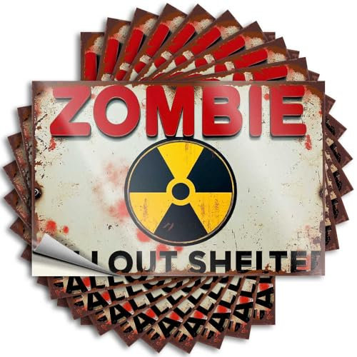 Streich Aufkleber für Erwachsene, Zombie Fallout Shelter Warnschild Aufkleber Lustige Autoaufkleber Männerhöhle Schild Lustig (8 x 12 cm)