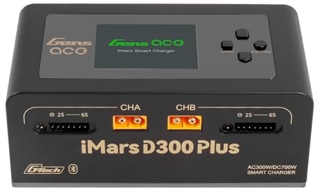 Gens ace iMars D300 Plus Bluetooth Smart Ladegerät, Dual-Channel AC/DC RC Akku Lader, AC 300W / DC 350W×2, max. 16A, für 2–6S LiPo, Schwarz