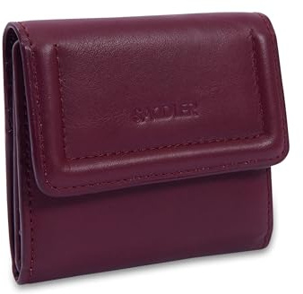 SADDLER Edith Leather Compact Trifold Wallet with Coin Purse - Bordeaux | Includes 8 card slots, secure RFID protection and an ID holder, tissue-wrapped in a gift box with a floral lining.