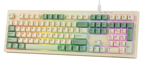 MechLands Aula S102 - Tastiera da gioco a membrana con tastierino numerico, layout full size al 100%, cavo USB-C, retroilluminazione RGB, struttura in silicone cremoso, tastiera silenziosa per PC game