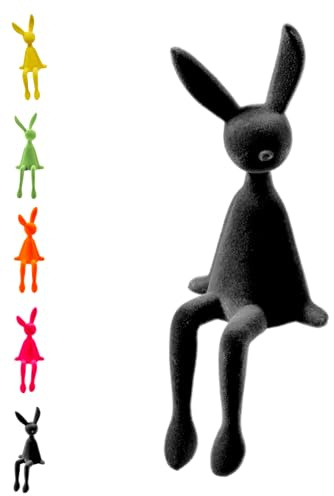 Klocke Dekorationsbedarf Beflockter Osterhase Kantenhocker - Frühlingsdeko in 4 trendigen Farben - Deko-Hase in 3 Größen für Innenbereich - Frühling & Ostern (Schwarz, 10 cm x 10 cm x 28 cm)