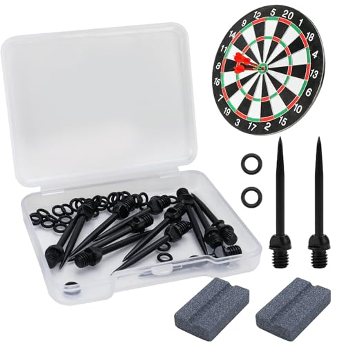 KXVXXV artpfeile Metallspitze Steeldart Spitzen Dartspitzen Steel | Dart Spitzen Steel 12 Stück 2BA Steeldartspitzen für Umrüsten Softdart Gewinde mit Gummiringe und Schleifsteine