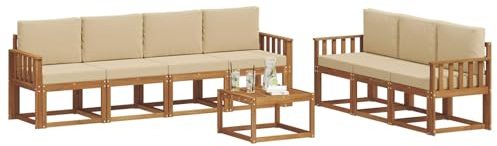 vidaXL Outdoor-Sofagarnitur mit Kissen 8 pcs Natur und Beige, Modernes Outdoor-Sofa, Garten-Ecksofa, Langlebige Lounge für die Terrasse, Komfort-Set zum Entspannen