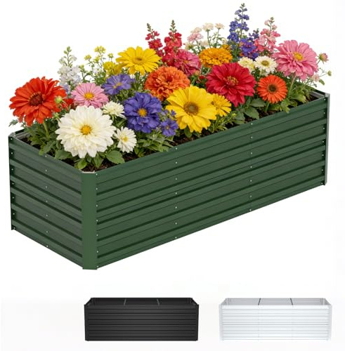 Ferzone Metall Hochbeet Pflanzenbeet 180x90x58cm, Gartenbeet Verzinkter Stahl Rostfrei, Hochbeete Metall 975L Pflanzkasten, Frühbeet Stabil Wetterfest, Gemüse Garten für Gemüse Kräuter Blumen, Grün